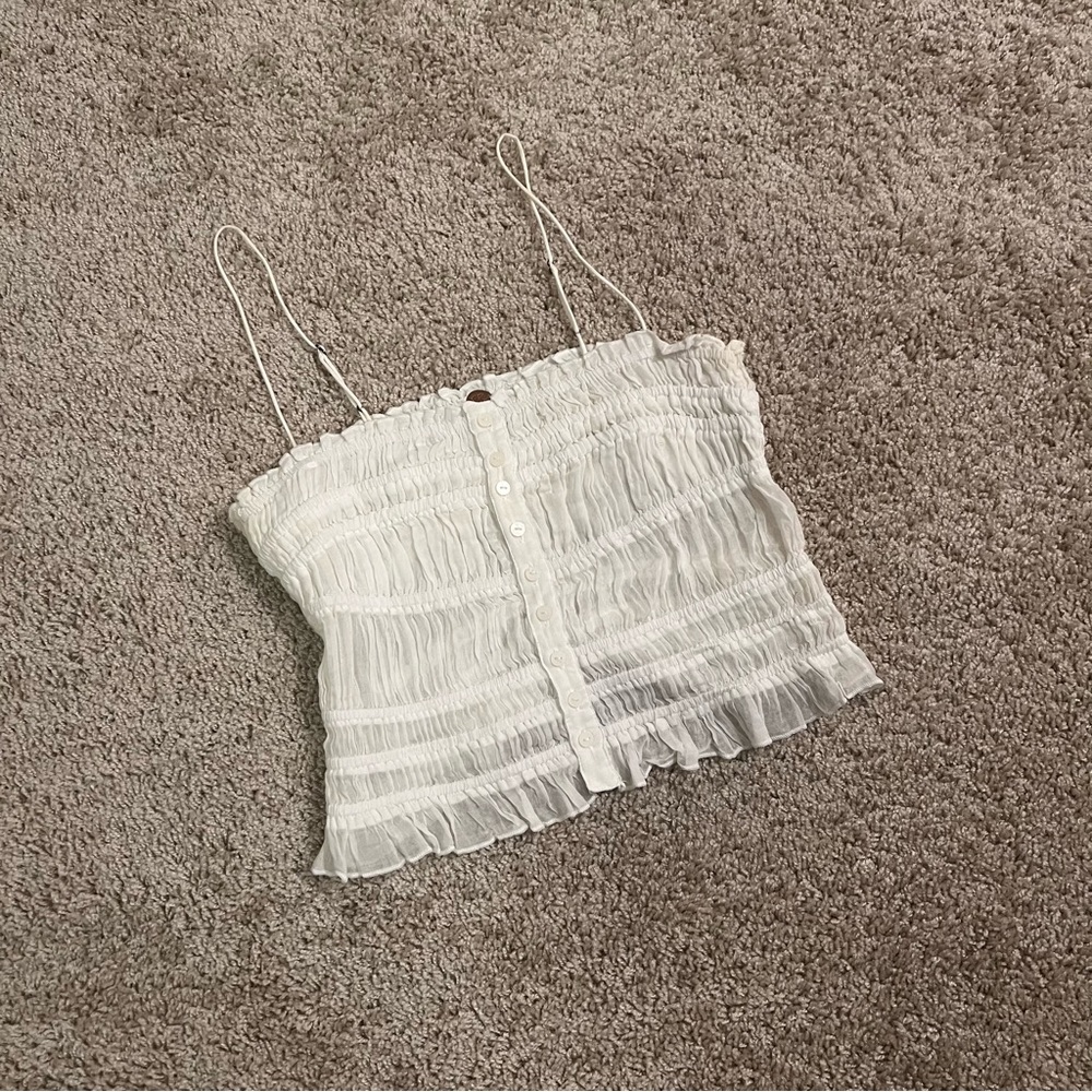 Free People White Ruffled Women's Tank Top